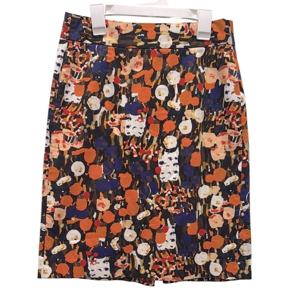 J. Crew abstract Floral Size 2 Black and Orange Pencil Skirt
